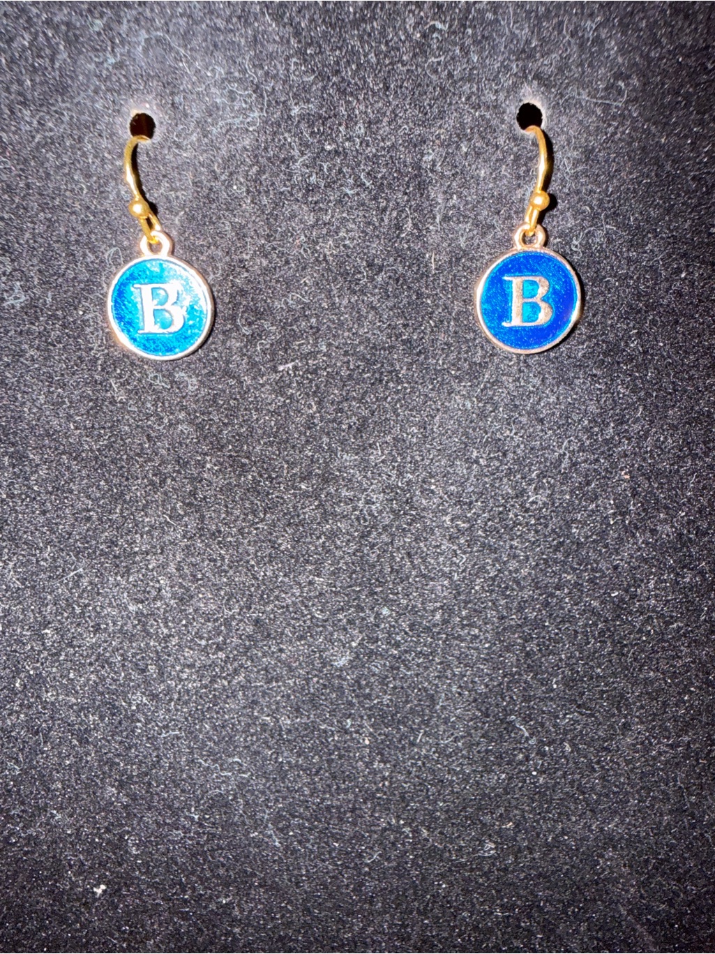 5/25 Blue Initial 'B' Drop Earrings - Gold Tone